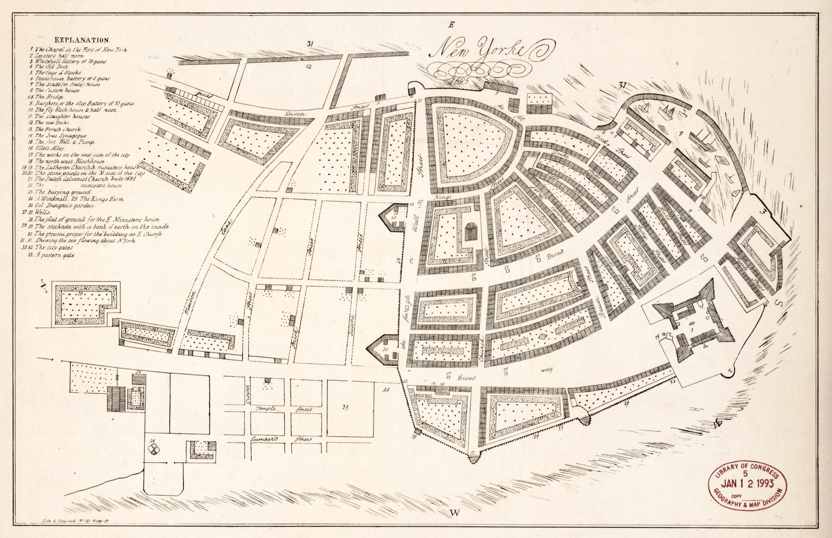 This old map of New Yorke from 1695 was created by John Miller in 1695