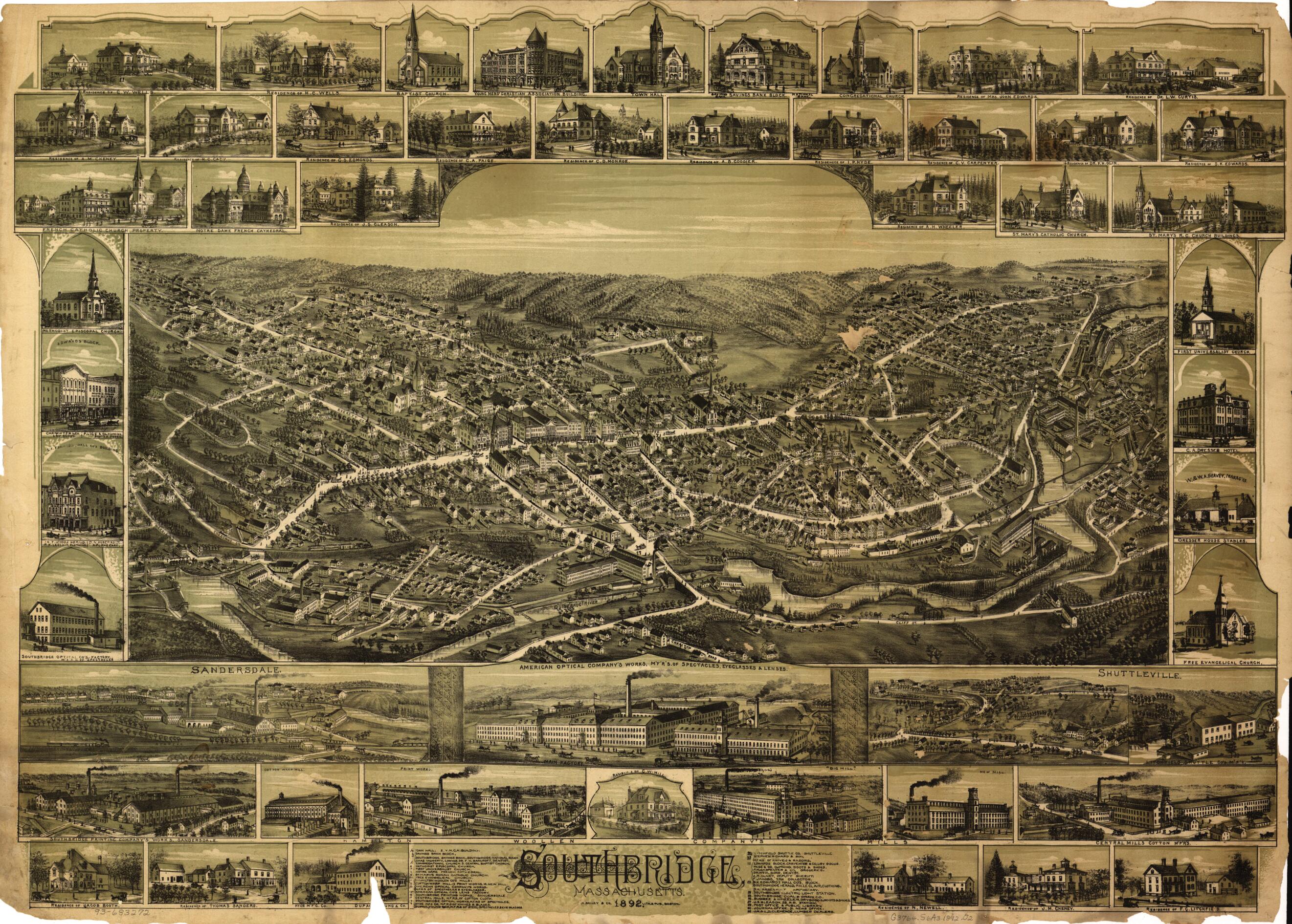 This old map of Southbridge, Massachusetts from 1892 was created by O.H. Bailey & Co in 1892
