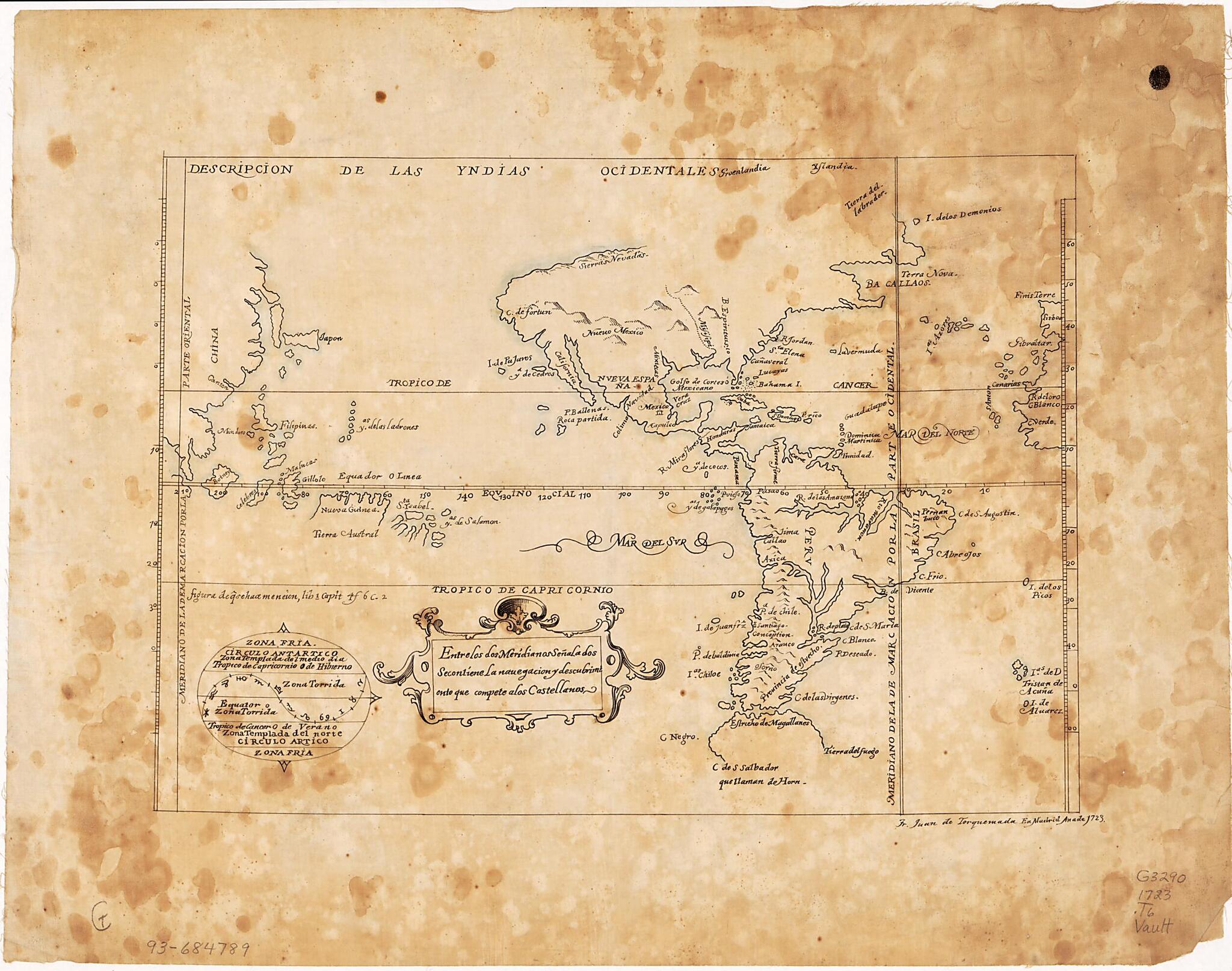 Entre Los Dos Meridianos Senal a Dos Seconliene La Navegación Y Desubrimtento Que Compete a Los Castellanos 1723 by Relic Map Company