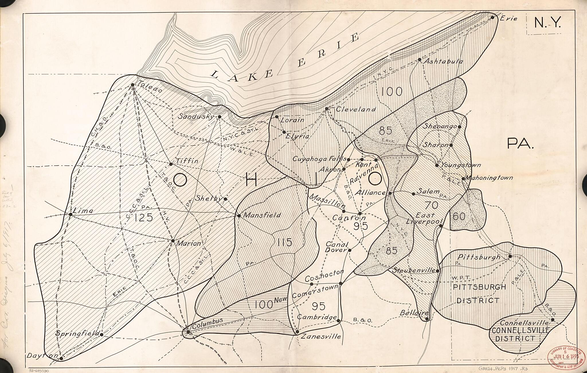 This old map of Railroad Map Showing Coal Transportation Rates In Northwestern Pennsylvania and Northeastern Ohio : Based On the Pittsburgh and Connellsville Districts, Pennsylvania from 1917 was created by in 1917