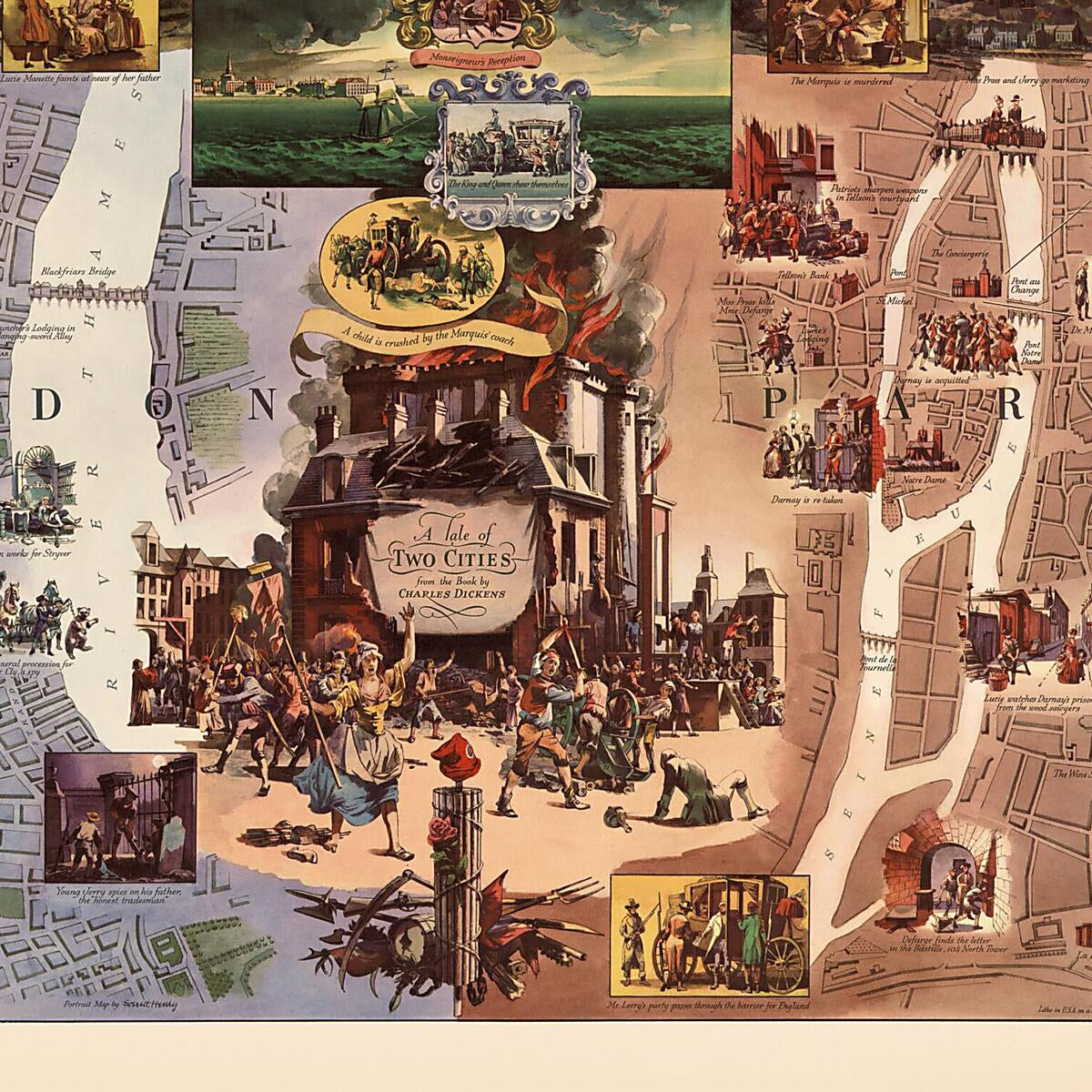 This old map of A Tale of Two Cities : from the Book by Charles Dickens : central London and Central Paris from 1789 was created by Everett Henry in 1789