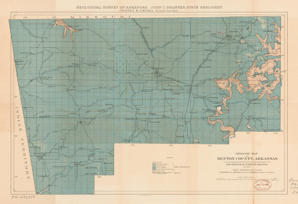 Geologic Map of Benton County, Arkansas 1891 by Relic Map Company