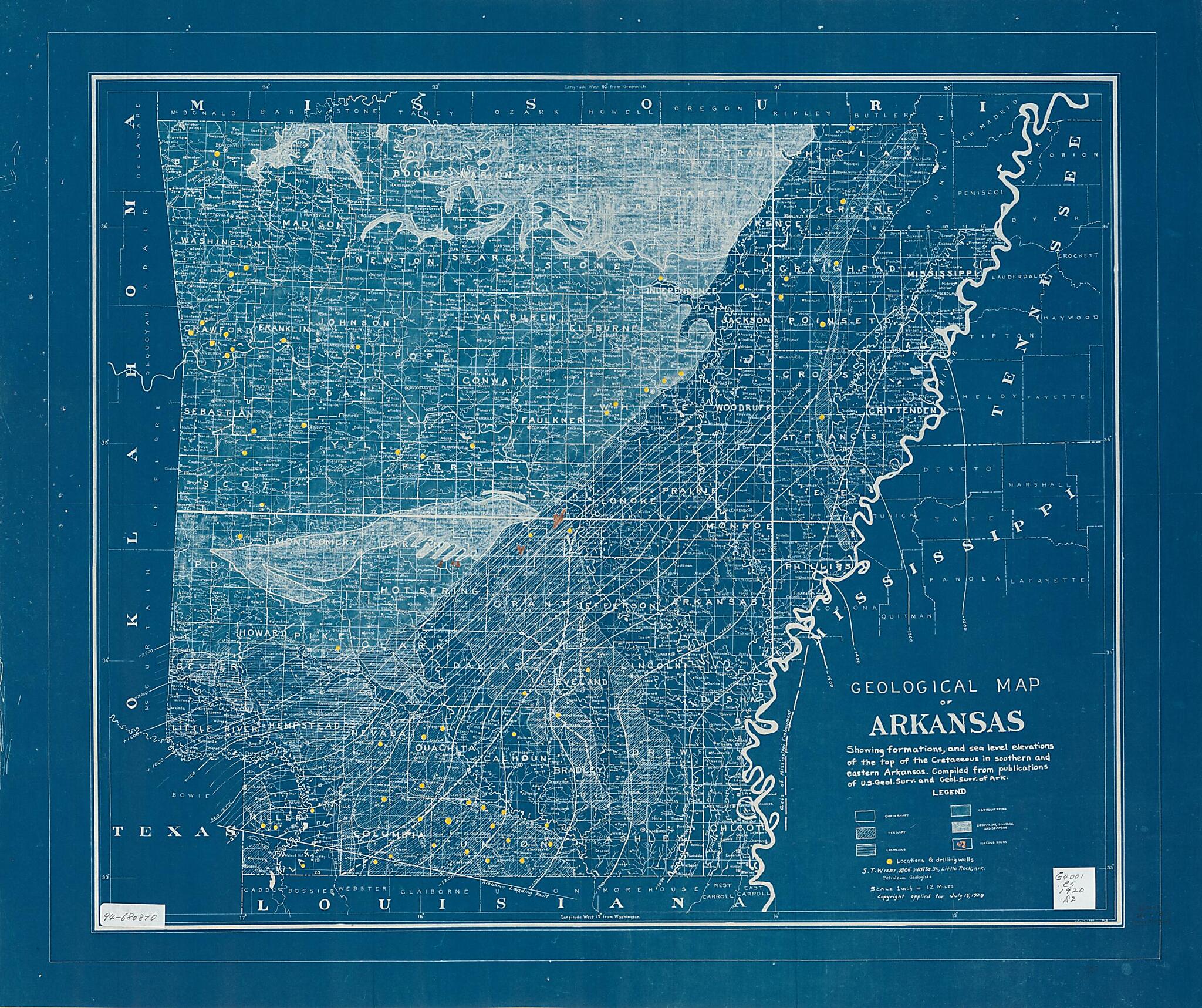 This old map of Geological Map of Arkansas : Showing Formation of the Cretaceous In Southern and Eastern Arkansas from 1920 was created by S.T. Wisby & Co in 1920