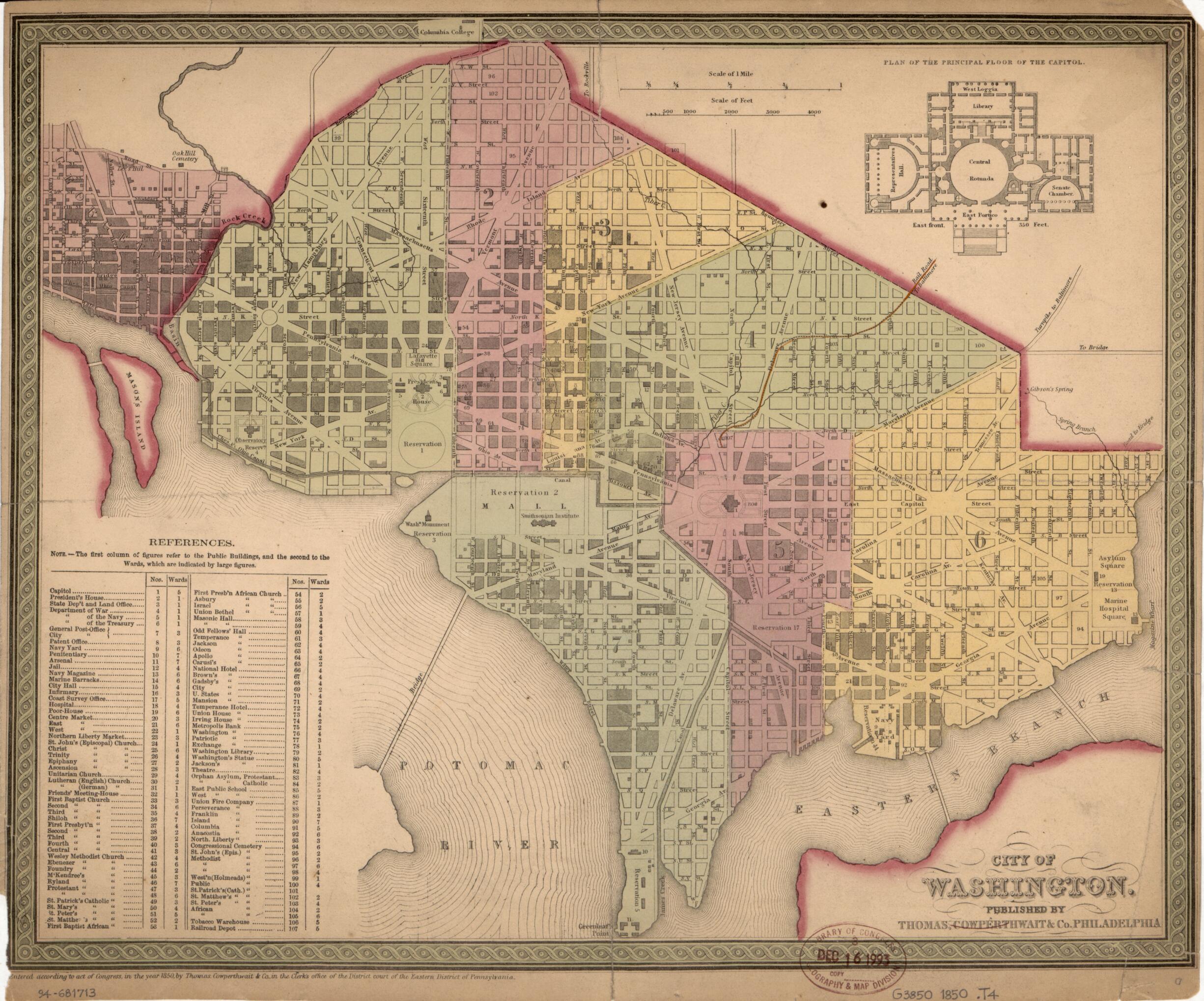 This old map of City of Washington from 1850 was created by Cowperthwait & Co Thomas in 1850