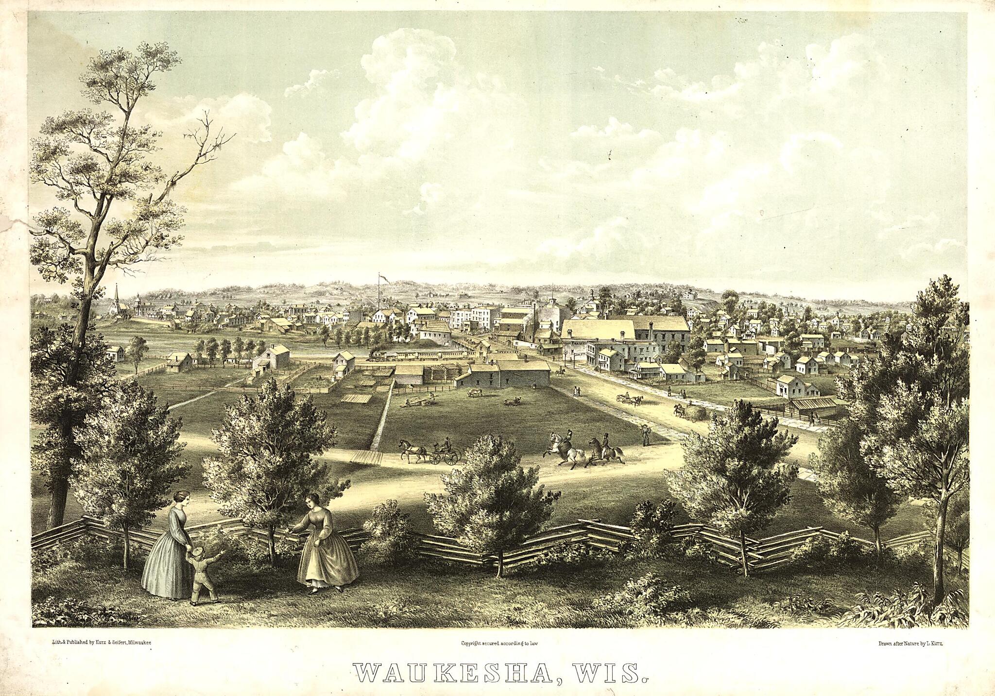 This old map of Waukesha,Wisconsin / Lith. & Published by Kurz & Seifert, Milwaukee ; Drawn After Nature by L. Kurz from 1857 was created by Louis Kurz in 1857