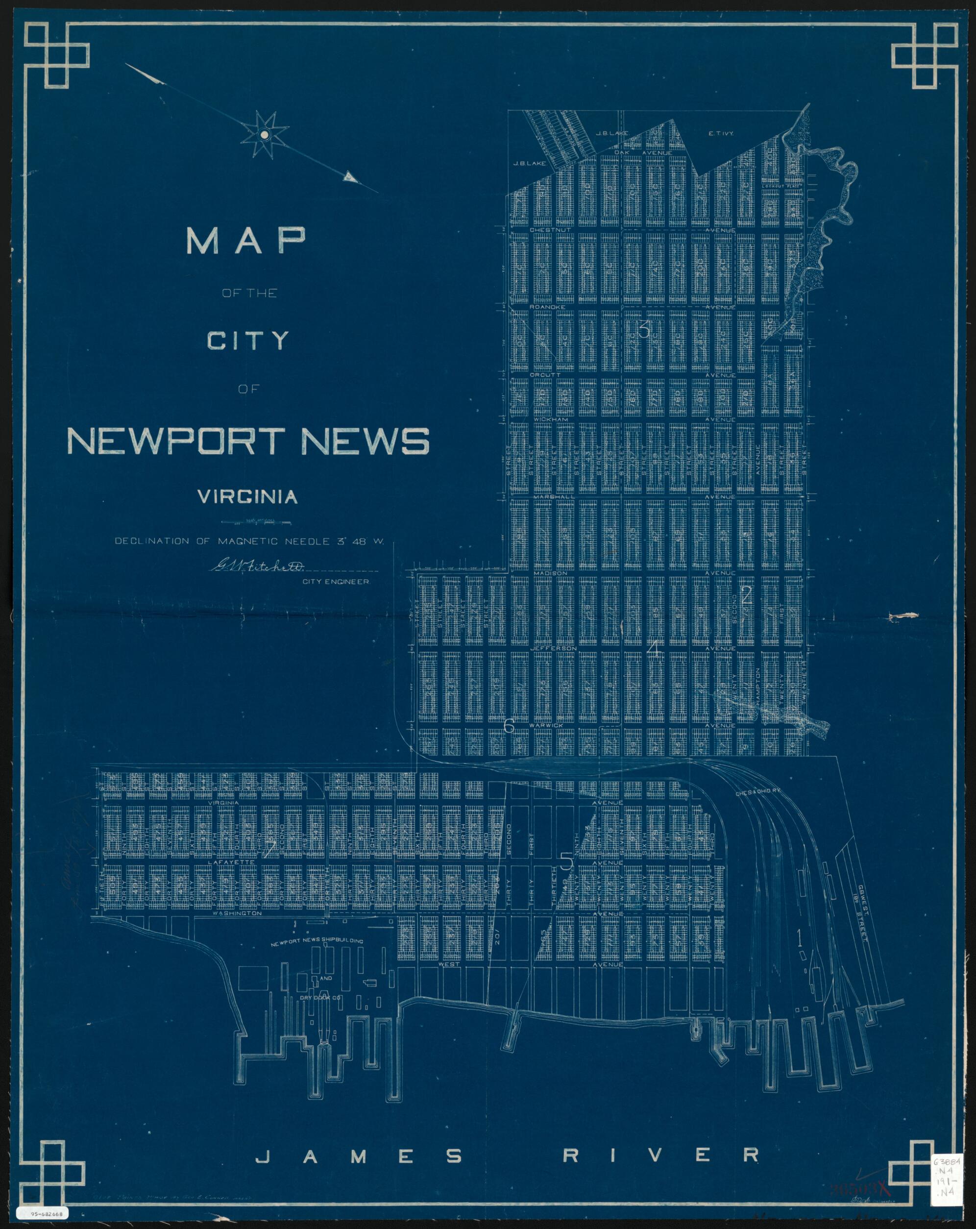 This old map of Map of the City of Newport News, Virginia / G.W. Fitchett, City Engineer ; G. Doyle, Delineator from 1910 was created by Newport News (Va.). City Engineer in 1910