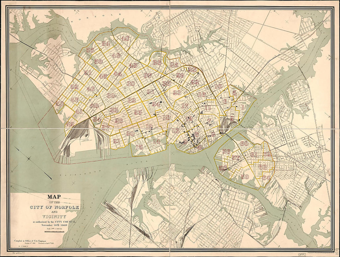 This old map of Map of the City of Norfolk and Vicinity : As Authorized by the City Council, November 10th, 1909 from 1921 was created by Norfolk (Va.). Office of City Engineer in 1921