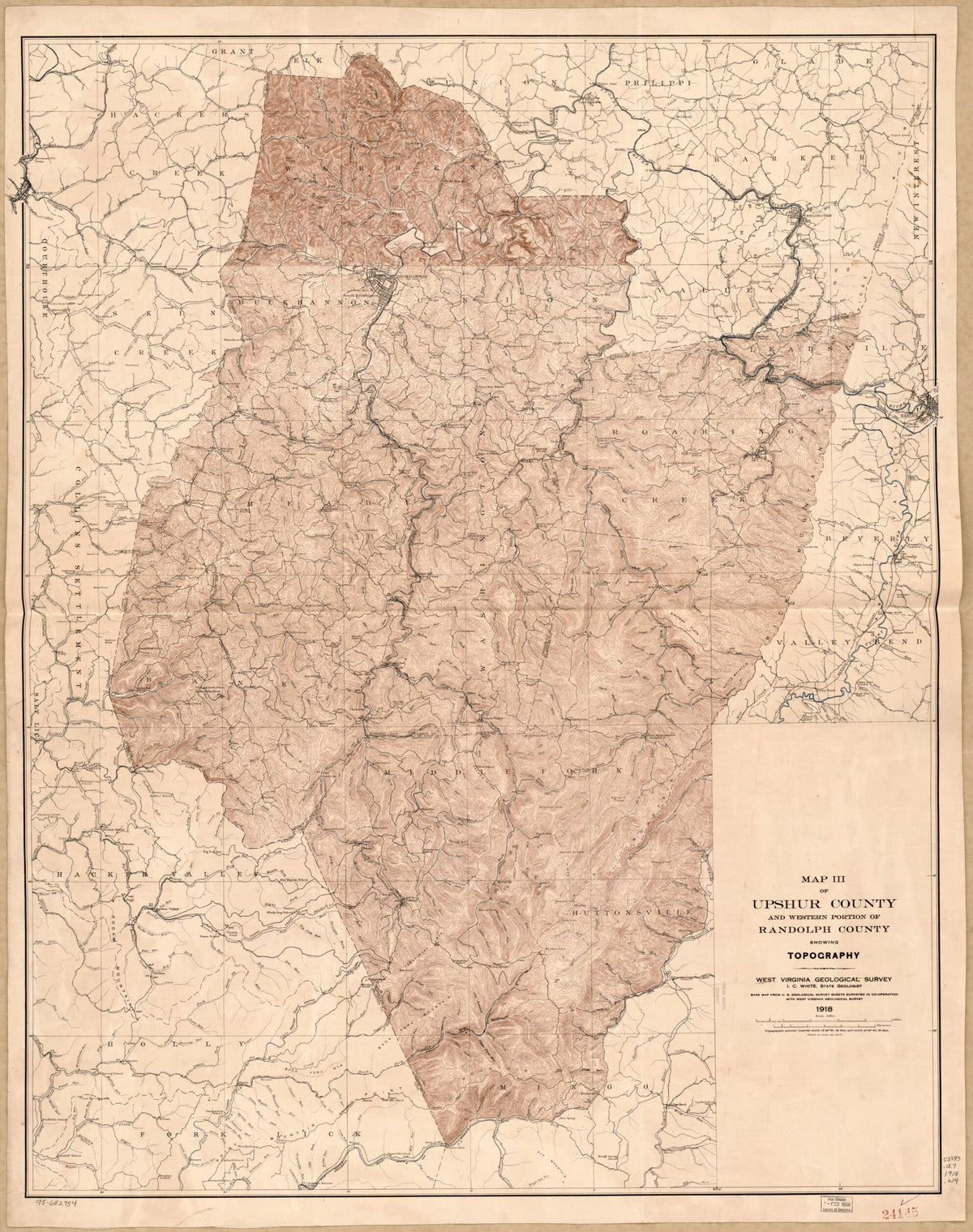Map III of Upshur County and Western Portion of Randolph County Showing Topography 1918 by Relic Map Company