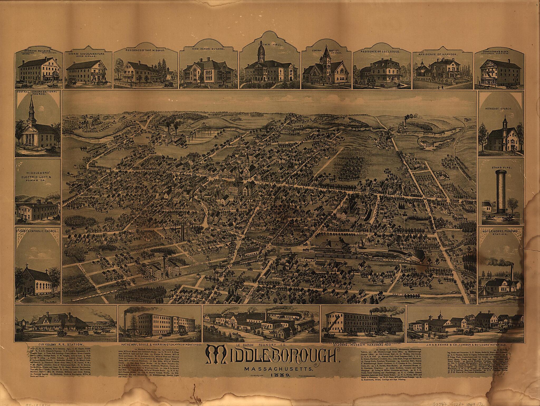 This old map of Middleborough, Massachusetts from 1889 was created by O.H. Bailey & Co in 1889