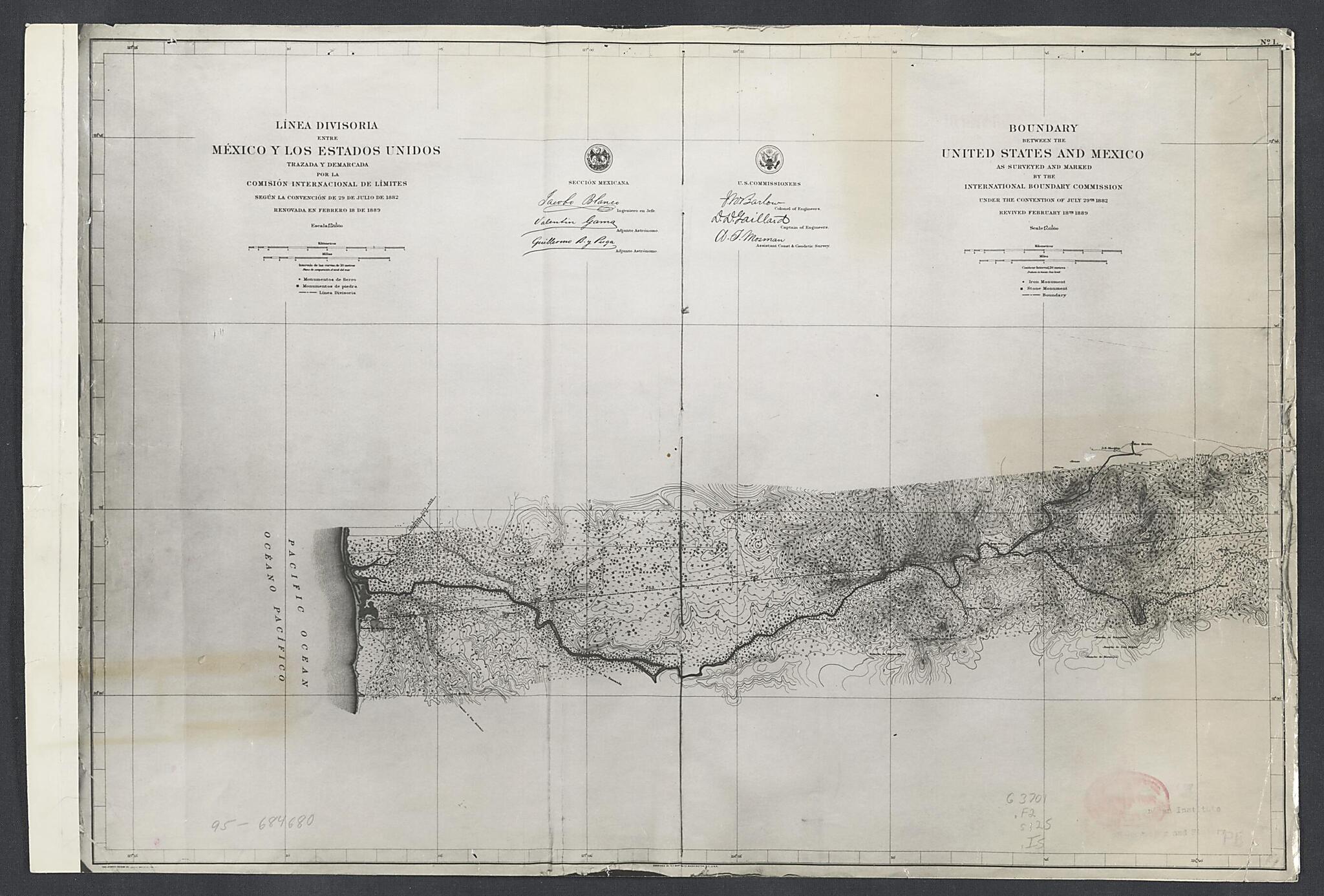 This old map of Boundary Between the United States and Mexico from 1889 was created by International Boundary Commission in 1889