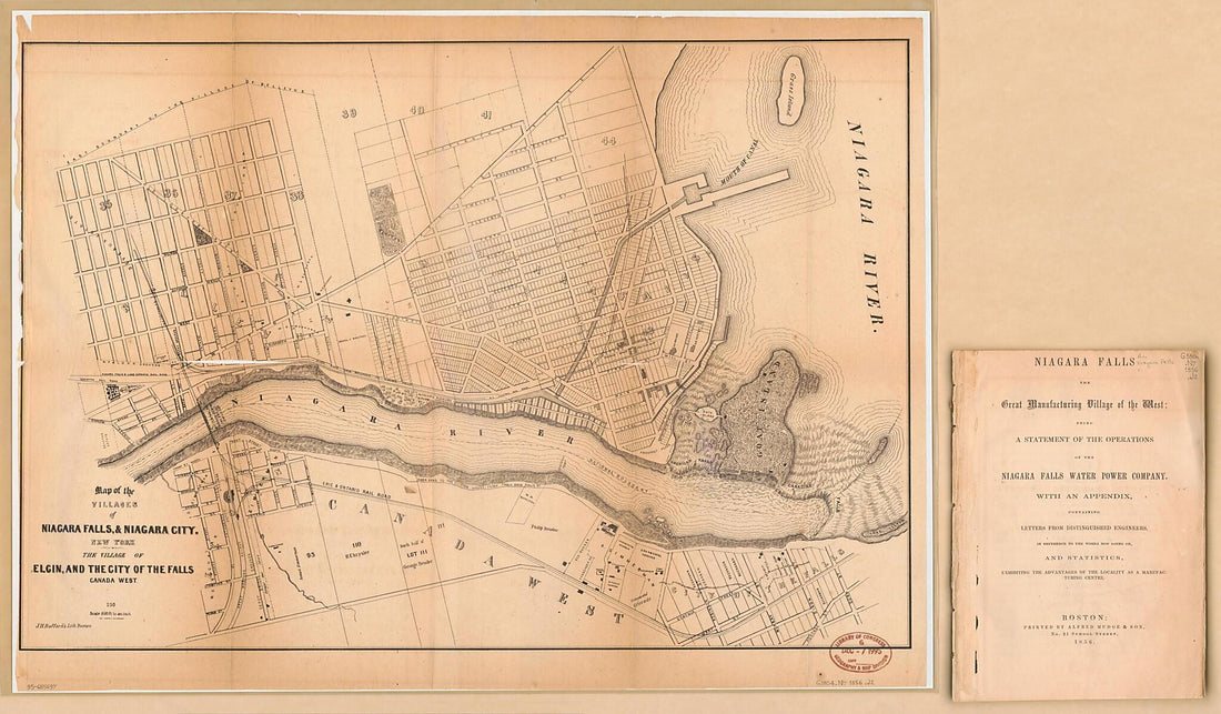 This old map of Map of the Villages of Niagara Falls & Niagara City, New York : the Village of Elgin and the City of the Falls, Canada West from 1856 was created by J.H. Bufford&