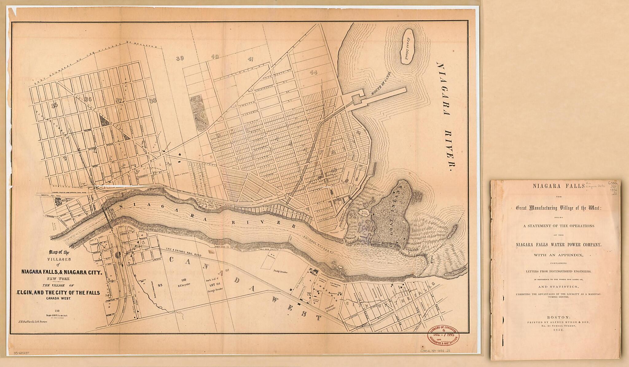 This old map of Map of the Villages of Niagara Falls & Niagara City, New York : the Village of Elgin and the City of the Falls, Canada West from 1856 was created by J.H. Bufford&