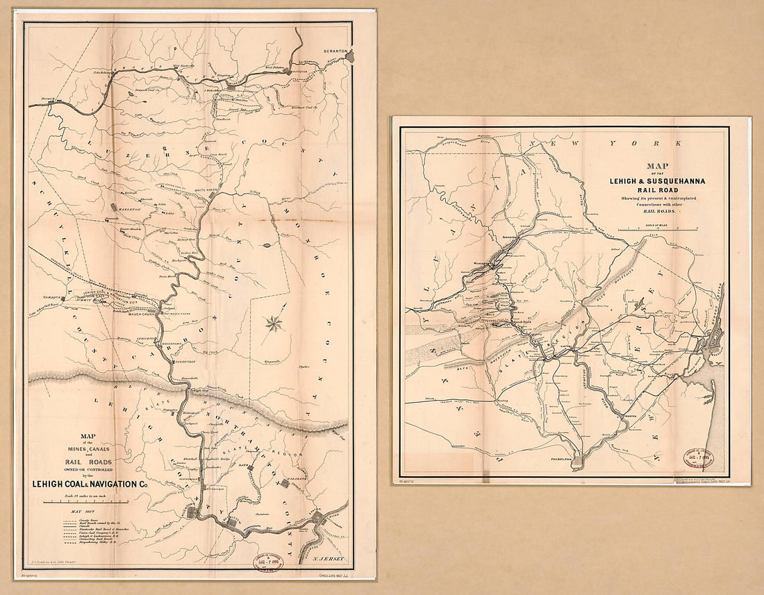This old map of Map of the Mines, Canals, and Rail Roads Owned Or Controlled by the Lehigh Coal & Navigation County : Lehigh and Wyoming Valleys, Pennsylvania from 1867 was created by John C. Clark & Son, Lehigh Coal and Navigation Company, P.S. Duval