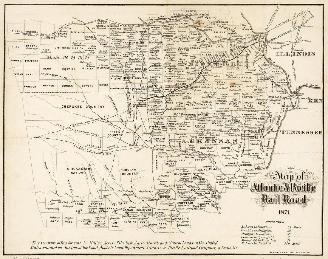 This old map of Map of Atlantic & Pacific Rail Road, from 1871 was created by August Gast & Co in 1871