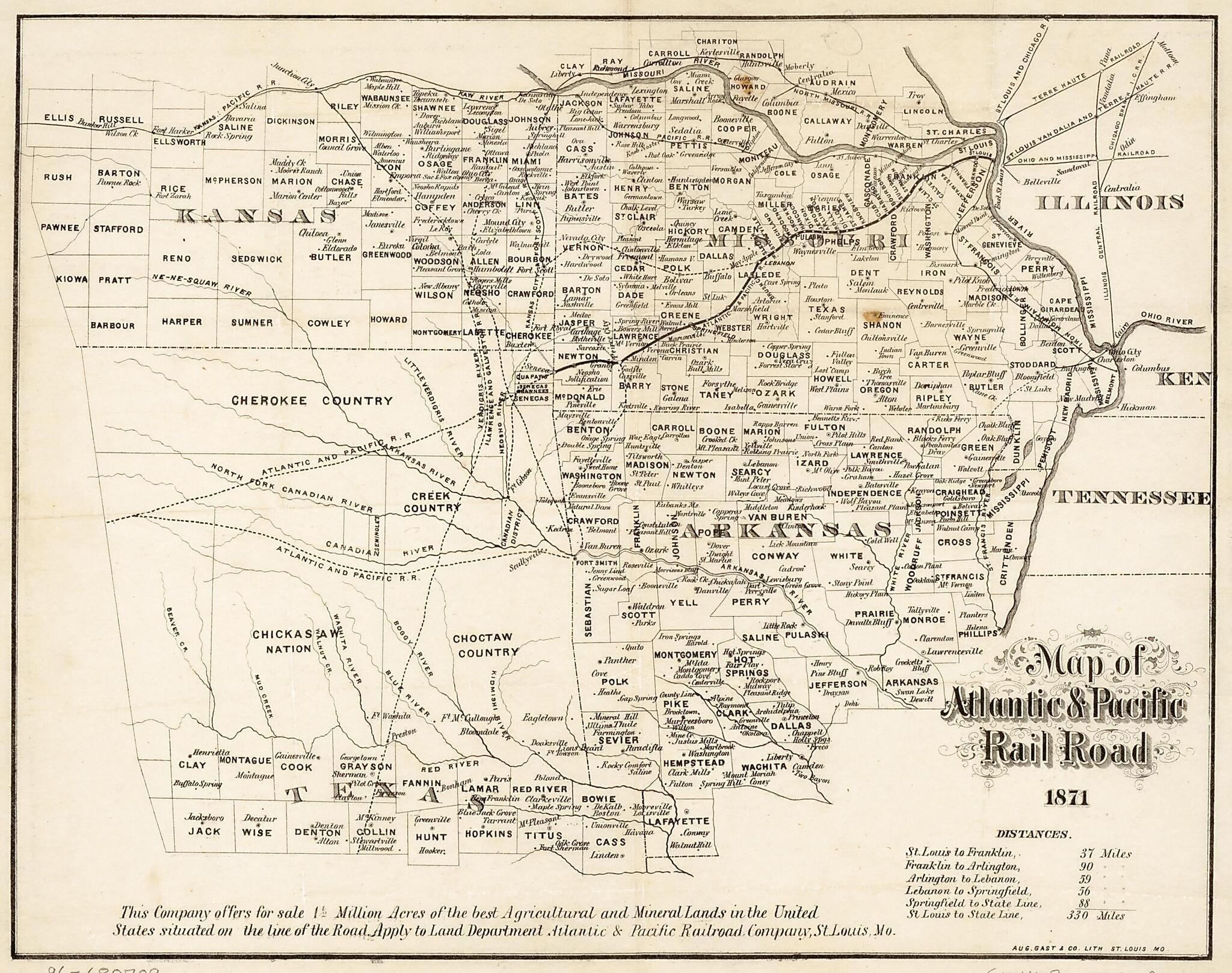 This old map of Map of Atlantic & Pacific Rail Road, from 1871 was created by August Gast & Co in 1871