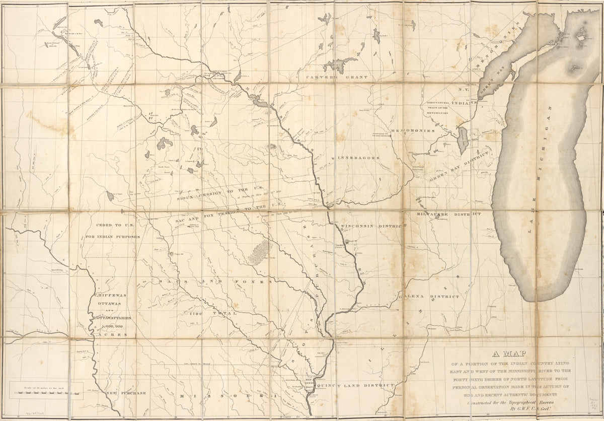 A Map of a Portion of the Indian Country Lying East and West of the Mississippi River to the Forty Sixth Degree of North Latitude From Personal Observation Made In the Autumn of 1835 and Recent Authentic Documents in 1836 by Relic Map Company