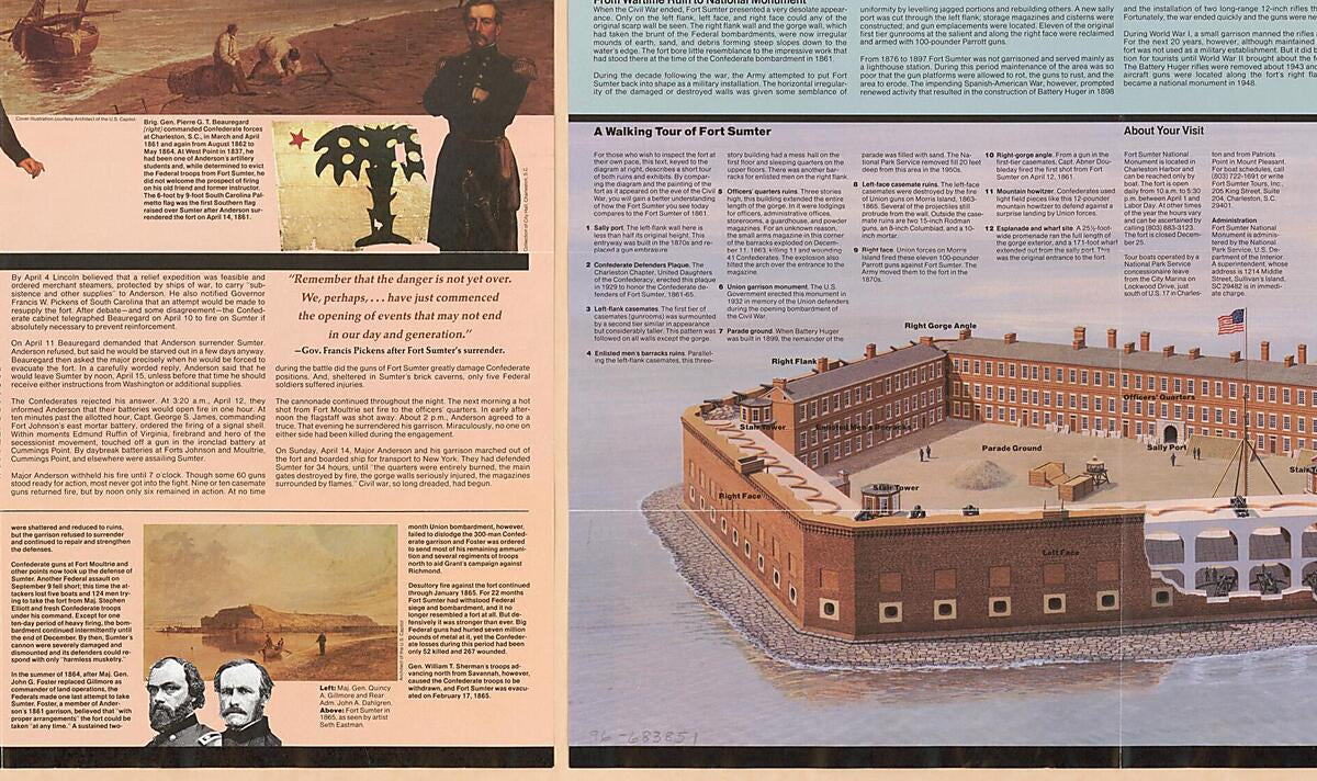 This old map of Fort Sumter (Fort Sumter, Fort Sumter National Monument, South Carolina, Official Park Guide) from 1861 was created by L. Kenneth Townsend,  United States. National Park Service in 1861