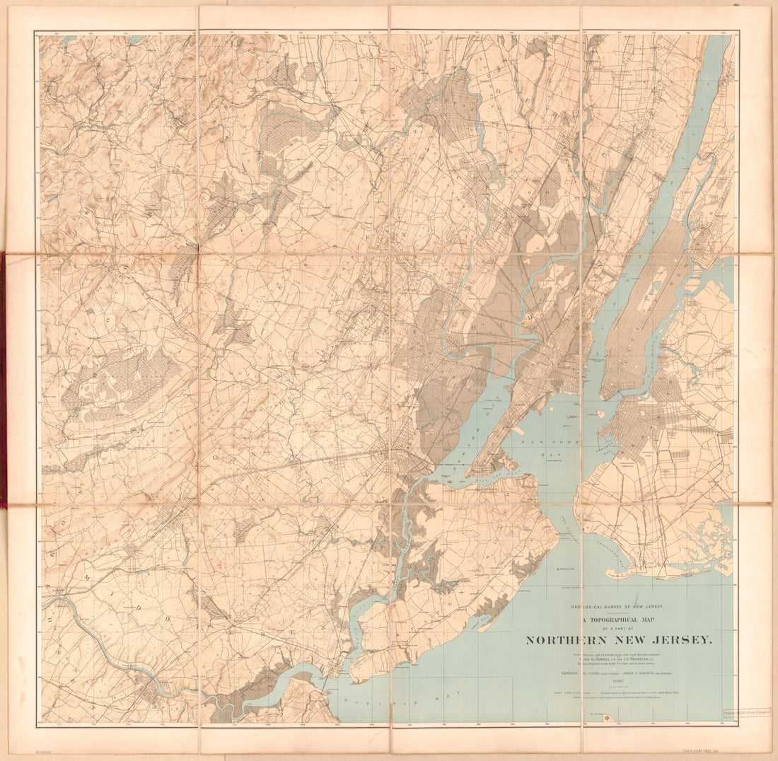 This old map of A Topographical Map of a Part of Northern New Jersey (Northern New Jersey, Map of Northern N.J.) from 1882 was created by George W. Howell, New Jersey Geological Survey, U.S. Coast and Geodetic Survey, C. C. (Cornelius Clarkson) Vermeul