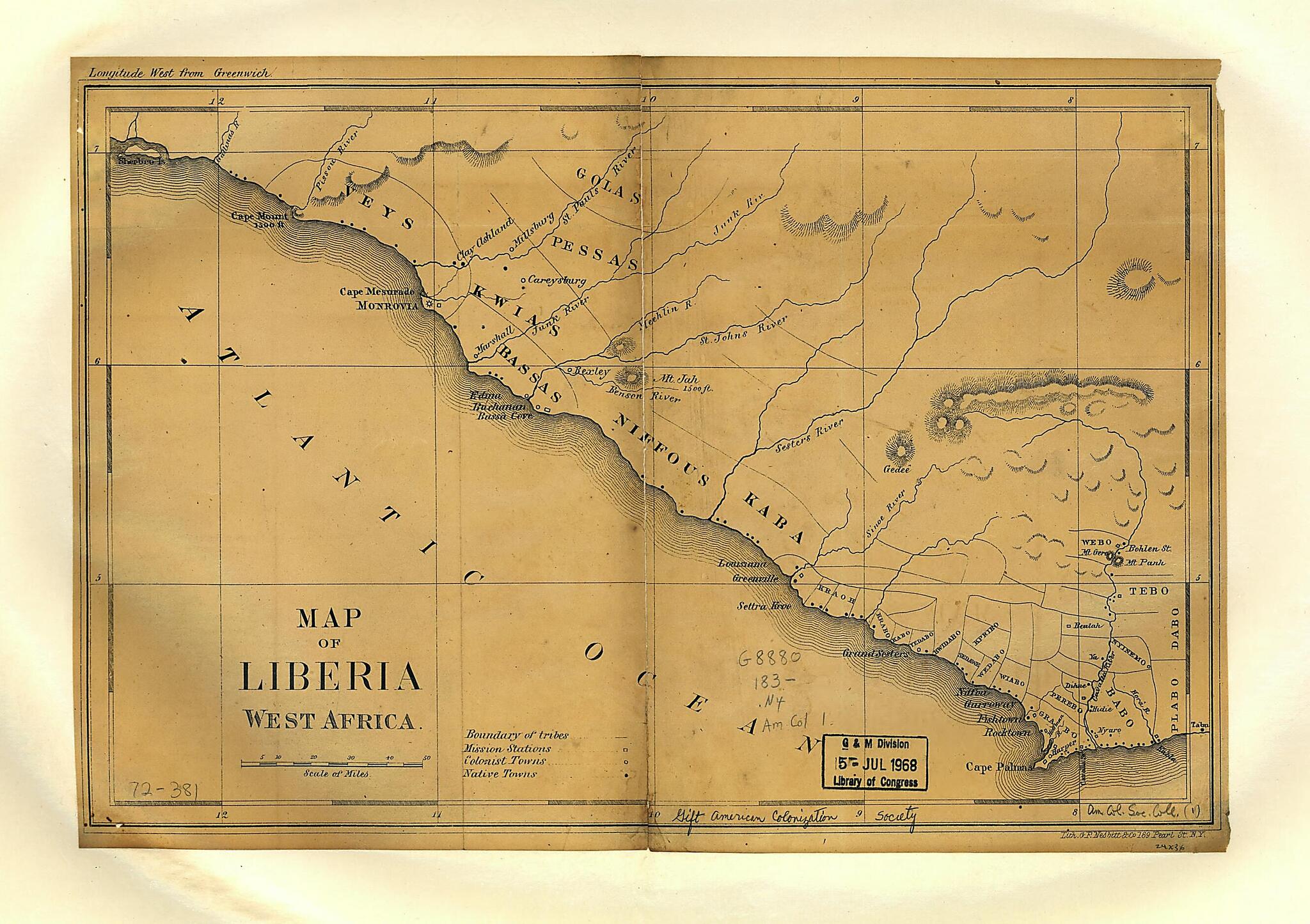 This old map of Map of Liberia, West Africa from 1830 was created by G.F. Nesbitt & Company in 1830