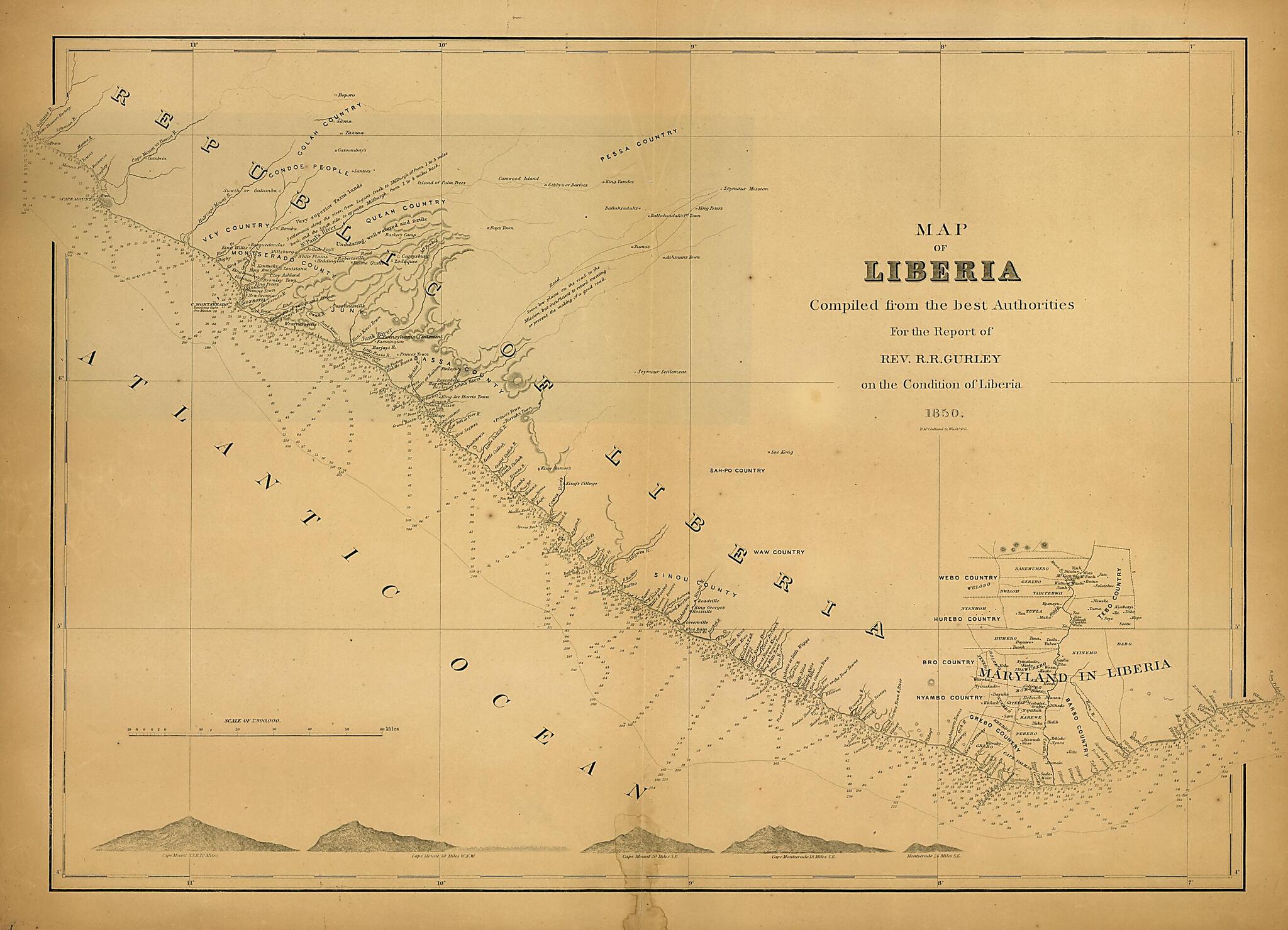 This old map of Map of Liberia from 1850 was created by Ralph Randolph Gurley, D. McClelland in 1850