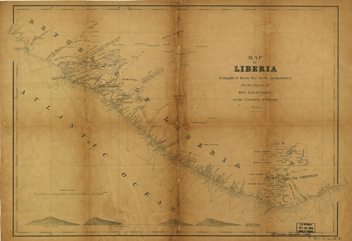 Map of Liberia 1850 by Relic Map Company