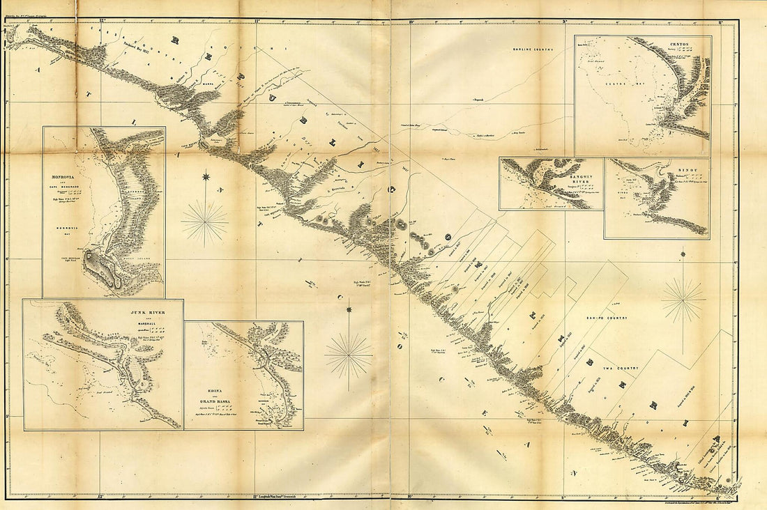This old map of Republic of Liberia from 1853 was created by William Francis Lynch, United States. Navy Department in 1853
