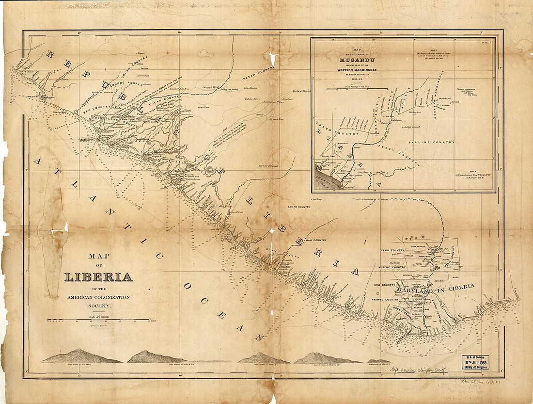 This old map of Map of Liberia from 1870 was created by American Colonization Society, D. McClelland in 1870