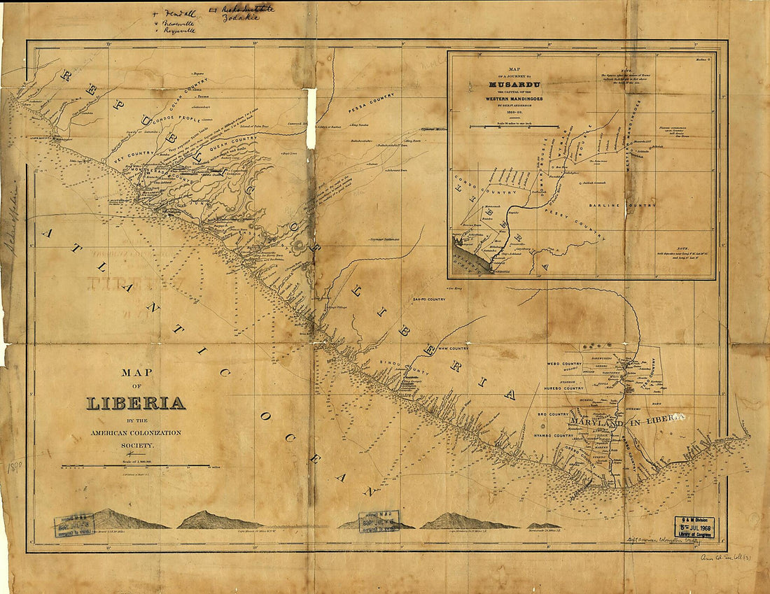 This old map of Map of Liberia from 1870 was created by American Colonization Society, D. McClelland in 1870