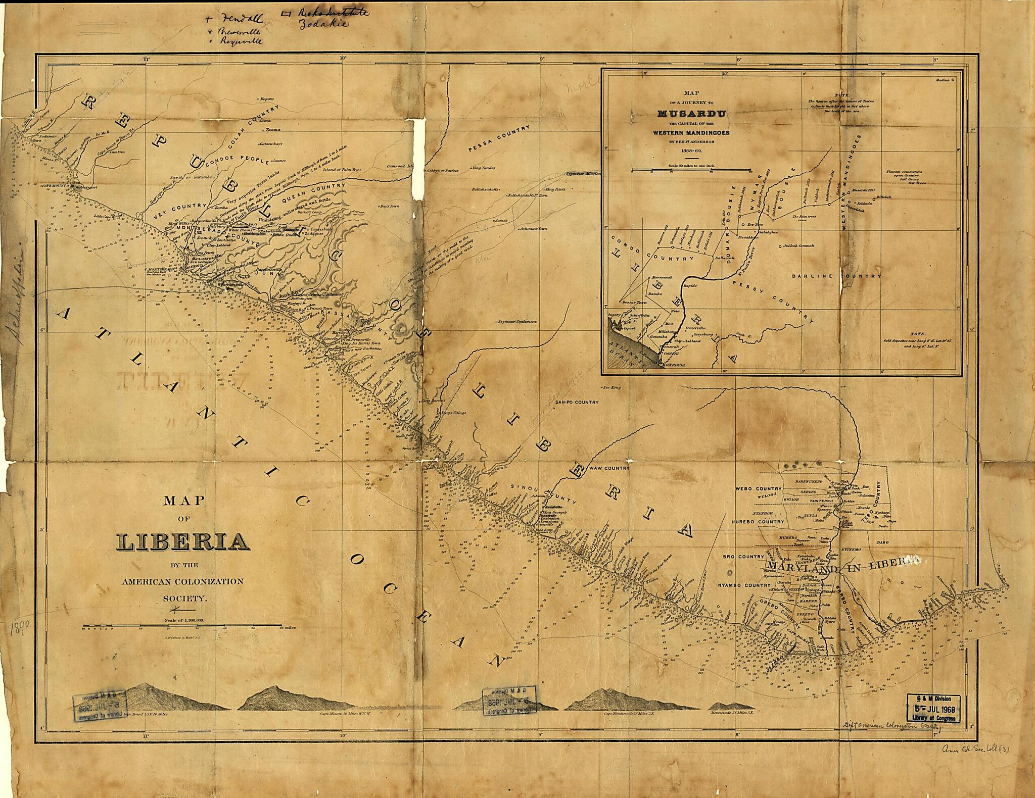 This old map of Map of Liberia from 1870 was created by American Colonization Society, D. McClelland in 1870