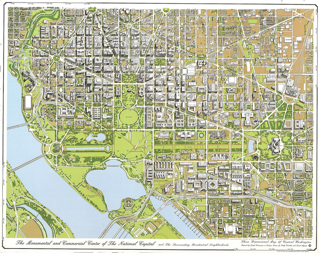 This old map of The Monumental and Commercial Center of the National Capital and the Surrounding Residential Neighborhoods : Three Dimensional Map of Central Washington (Three Dimensional Map of Central Washington) from 1996 was created by David Akopian,
