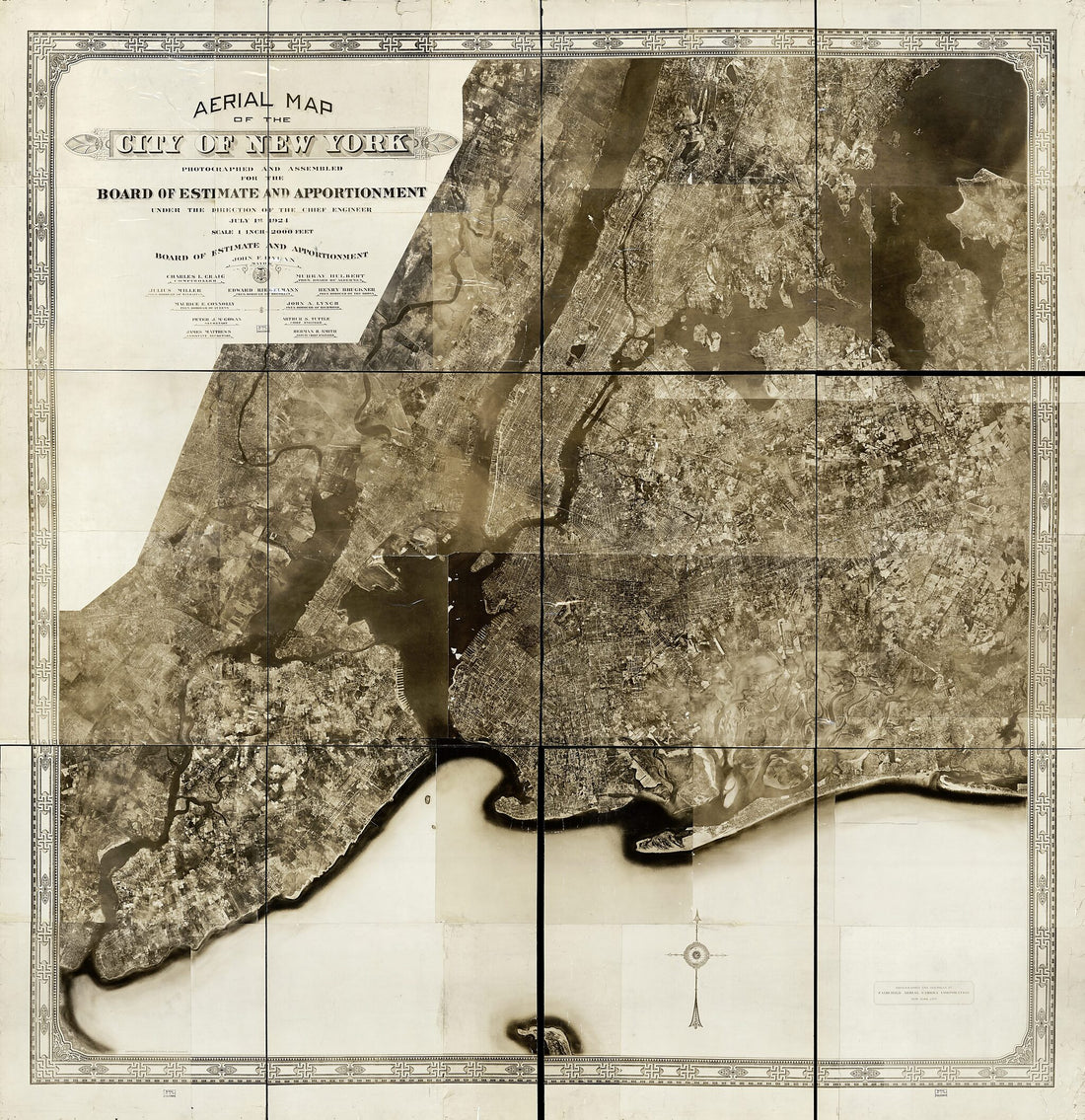 This old map of Aerial Map of the City of New York from 1924 was created by Fairchild Aerial Camera Corporation, New York (N.Y.). Board of Estimate and Apportionment, New York (N.Y.). Chief Engineer, Arthur S. (Arthur Smith) Tuttle in 1924