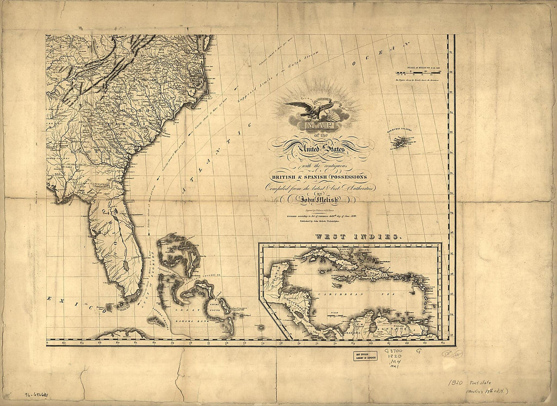 This old map of Map of the United States of America : With the Contiguous British and Spanish Possessions from 1820 was created by John Melish, Henry Schenck Tanner, J. (John) Vallance in 1820