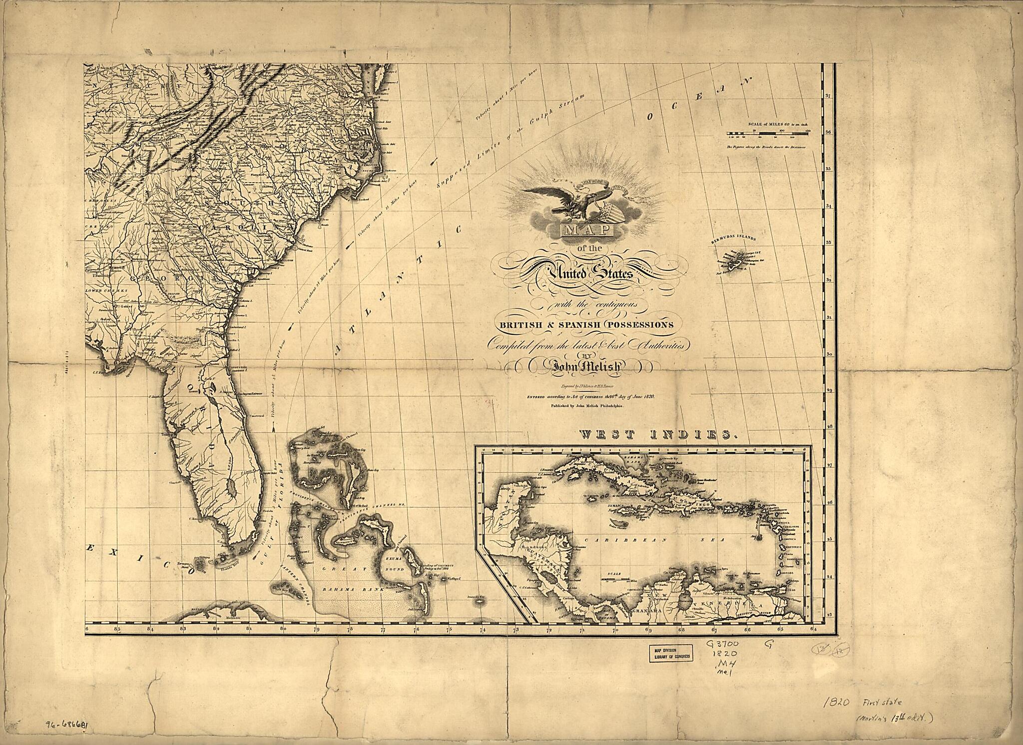 This old map of Map of the United States of America : With the Contiguous British and Spanish Possessions from 1820 was created by John Melish, Henry Schenck Tanner, J. (John) Vallance in 1820