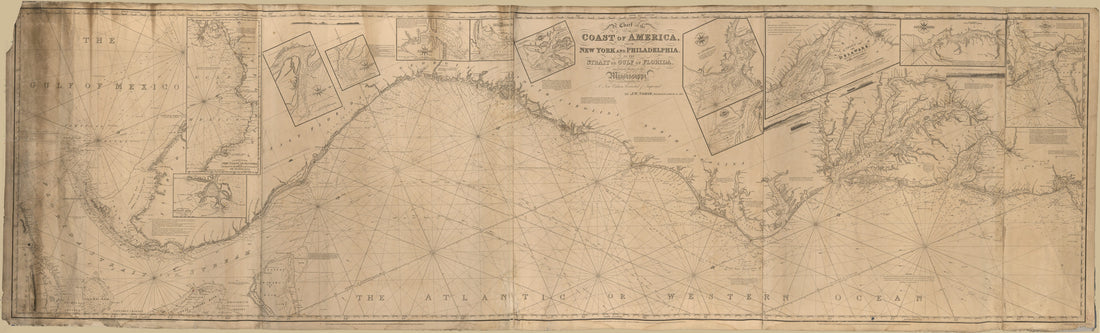 This old map of A Chart of the Coast of America : from New York and Philadelphia to the Strait Or Gulf of Florida, and from Thence to the Mississippi from 1837 was created by  J.W. Norie & Co, J. W. (John William) Norie in 1837