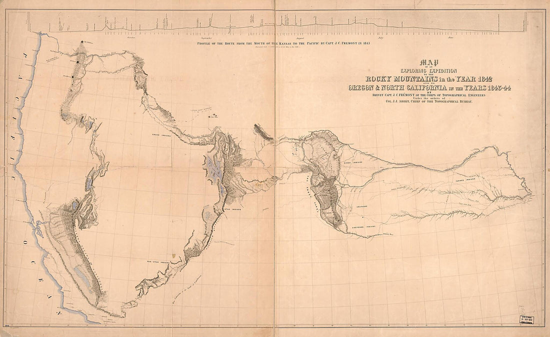 This old map of 44 from 1844 was created by John James Abert, John Charles Frémont in 1844