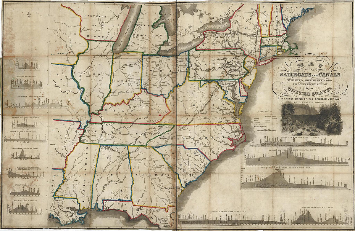 Map of the Railroads and Canals, Finished, Unfinished, and In Contemplation, In the United States (Rail Road Map) 1834 by Relic Map Company