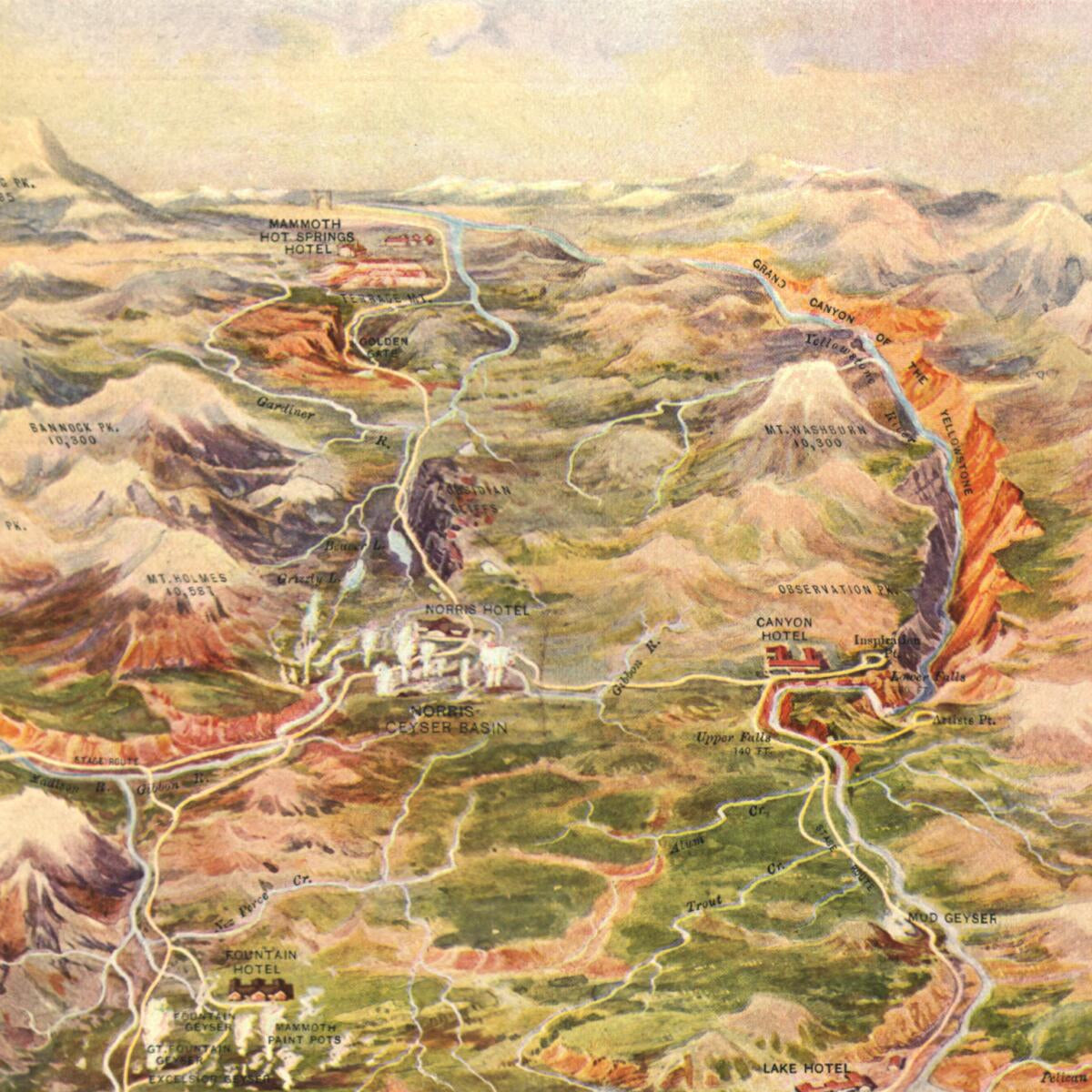 This old map of Yellowstone National Park from 1910 was created by  Poole Brothers in 1910