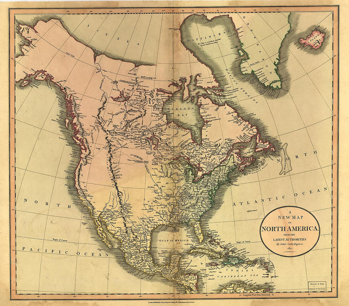 A New Map of North America from the Latest Authorities 1811 by Relic Map Company