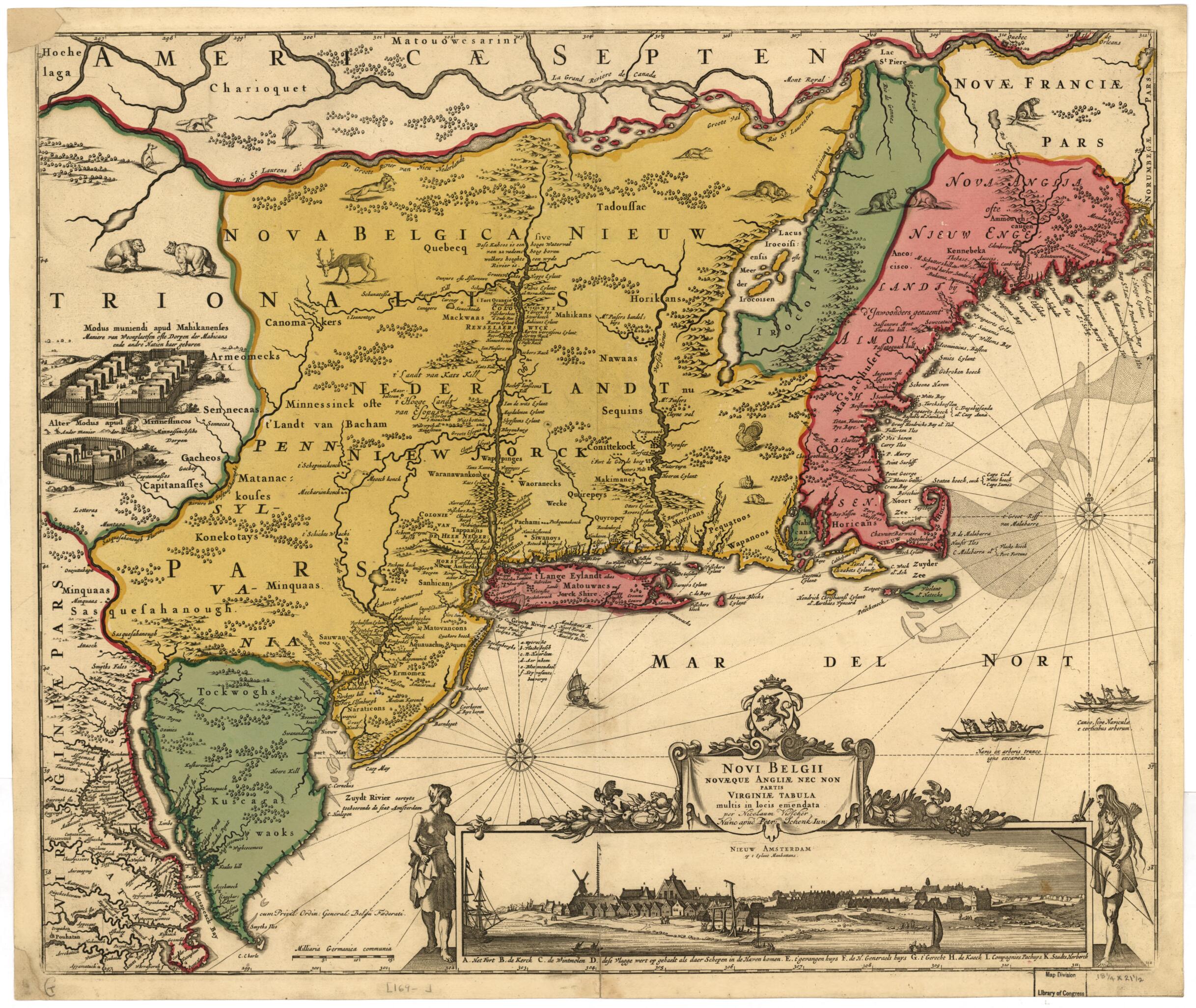 This old map of Novi Belgii Novaeque Angliae : Nec Non Partis Virginiae Tabula Multis In Locis Emendata from 1690 was created by Nicolaes Visscher in 1690