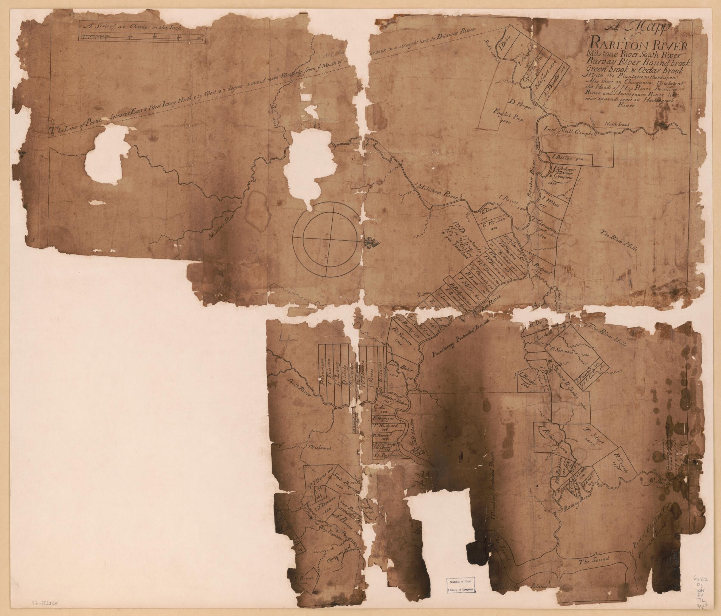 This old map of A Map of Rariton River, Milstone River, South River.. (from 1685) was created by John Reid, R. Simson in 1685