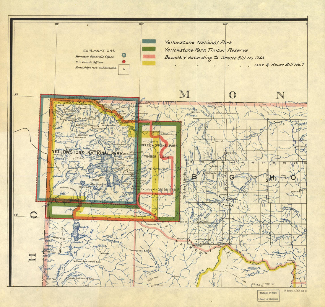 This old map of Yellowstone National Park Boundaries from 1895 was created by in 1895
