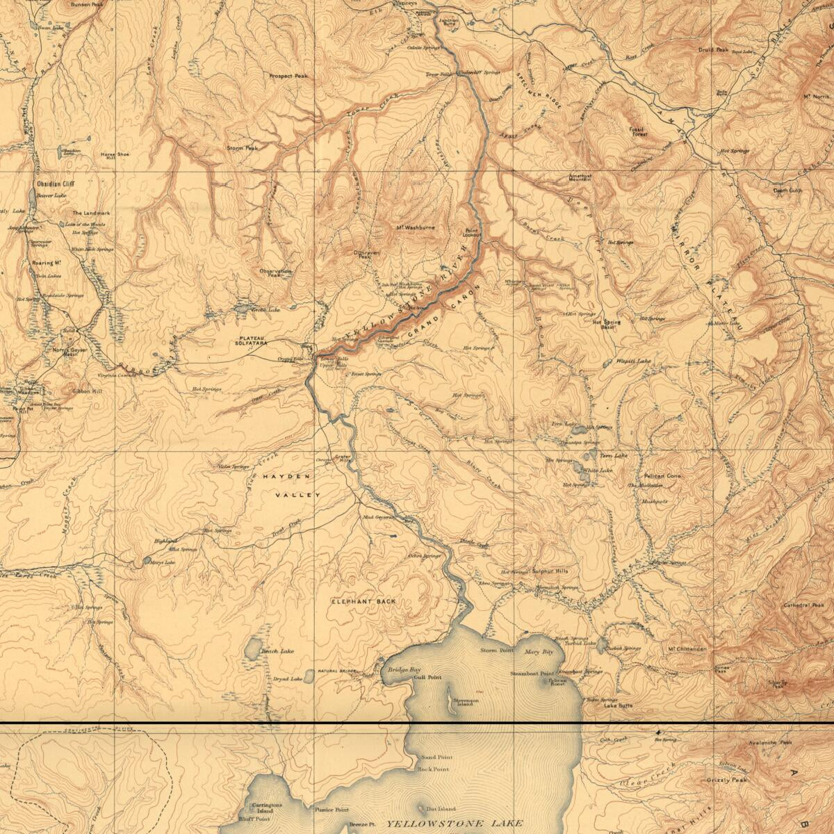 This old map of Yellowstone National Park and North Western Wyoming from 1885 was created by Henry Gannett,  Geological Survey (U.S.), John Wesley Powell, John H. Renshawe in 1885