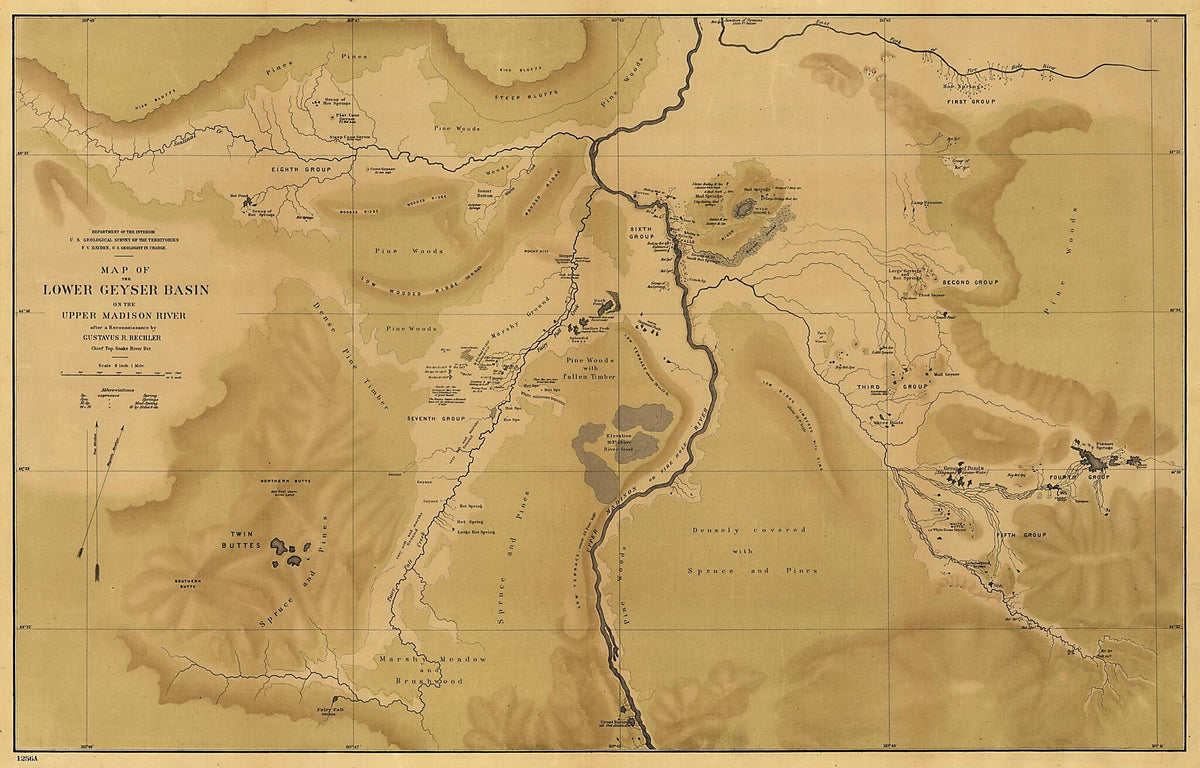 Map of the Lower Geyser Basin of the Upper Madison River 1872 by Relic Map Company