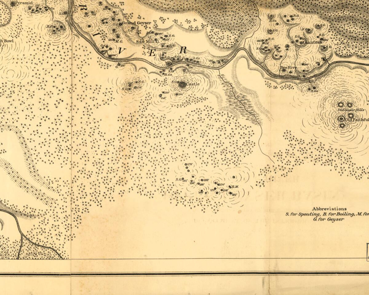 This old map of Upper Geyser Basin, Fire Hole River, Wyoming Territory from 1871 was created by  Geological Survey of the Territories (U.S.), F. V. (Ferdinand Vandeveer) Hayden, E. (Edwin) Hergesheimer in 1871