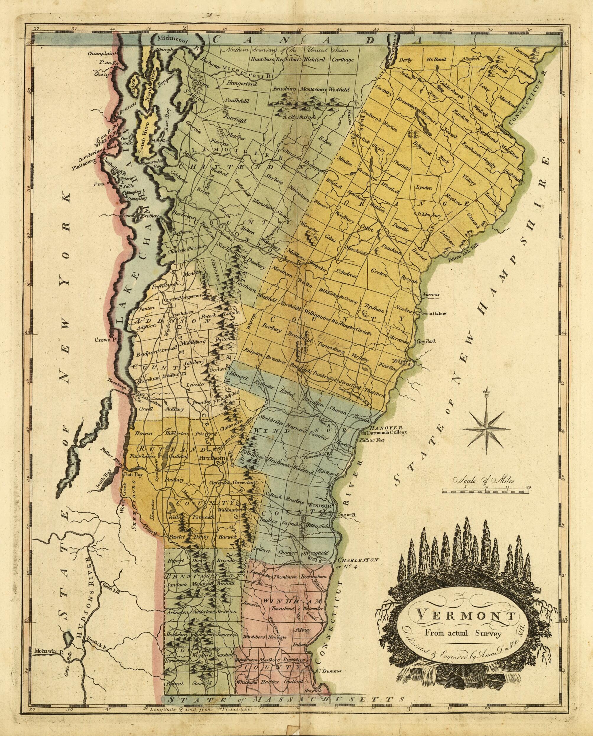 This old map of Vermont, from Actual Survey from 1814 was created by Mathew Carey, Amos Doolittle in 1814