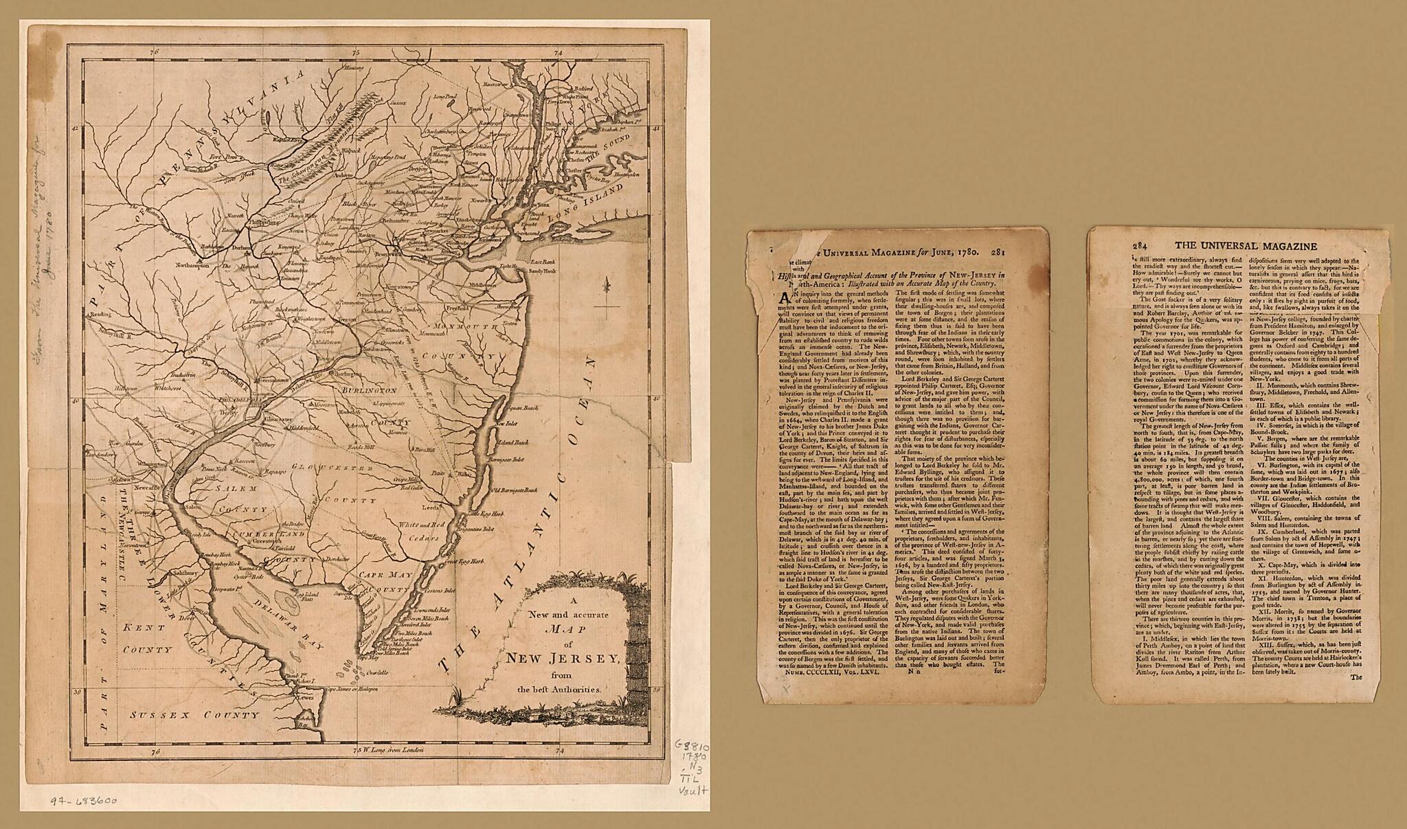 This old map of A New and Accurate Map of New Jersey, from the Best Authorities from 1780 was created by in 1780