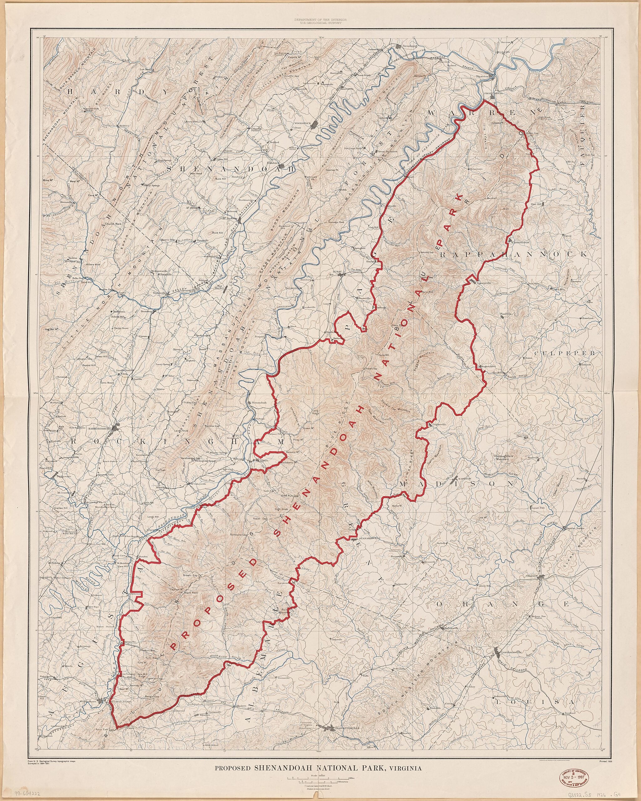 This old map of Proposed Shenandoah Valley National Park, Virginia from 1926 was created by Geological Survey (U.S.) in 1926