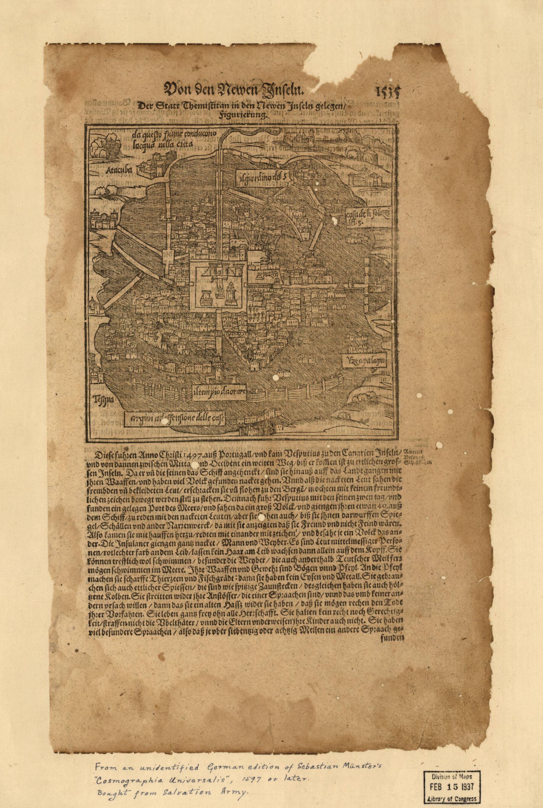 This old map of Von Den Newen Inseln : Der Statt Themistitan In Den Newen Inseln Gelegen/figurierung from 1597 was created by Sebastian Münster in 1597