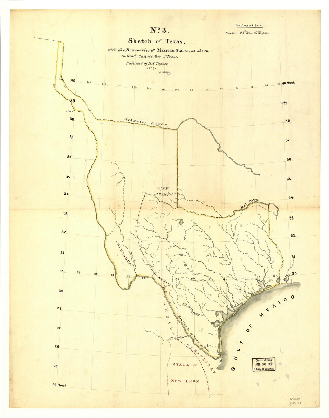 This old map of Sketch of Texas With the Boundaries of Mexican States As Shown On General Austin&