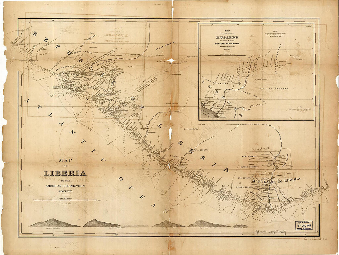 This old map of Map of Liberia from 1870 was created by American Colonization Society, D. McClelland in 1870